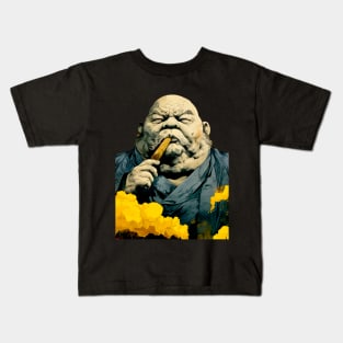 Puff Sumo: Smoking a Fat Robusto Cigar on a dark (Knocked Out) background Kids T-Shirt